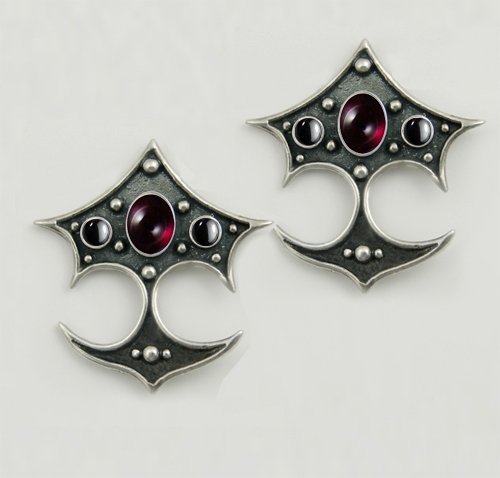 Sterling Silver Gothic Drop Dangle Earrings With Garnet And Hematite